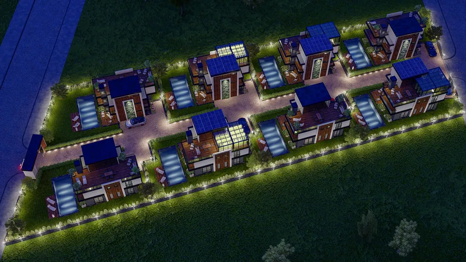Kızılelma Sarımeşe — gece kuşbakışı yerleşim