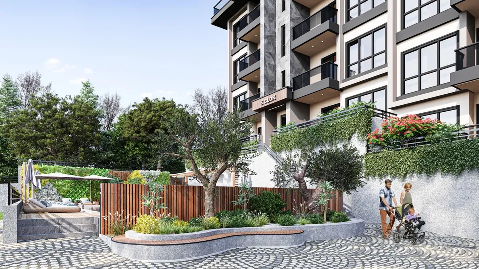 Serenity Town — peyzajlı bahçe ve oturma alanı